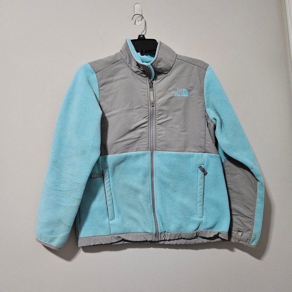 The North Face Denali Fleece Jacket Girls Large 14/16 Blue Grey Full Zip Coat